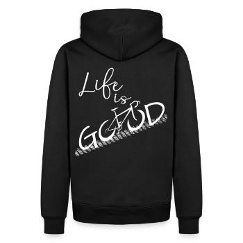 Fahrrad Fully lustig positiv Radsport Rennrad - Männer Premium Bio Hoodie - Schwarz - Hinten - Nico (187cm)