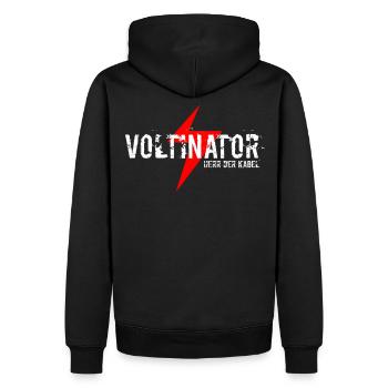 Elektromeister Voltinator Herr der Kabel - Männer Premium Bio Hoodie - Schwarz - Hinten - Nico (187cm)