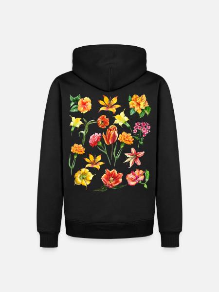 Botanical Orange Yellow Flower Power Wildflower - Männer Premium Bio Hoodie - Schwarz
