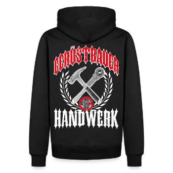 Gerüstbauer T-Shirt bedruckt in top Markenqualität - Männer Premium Bio Hoodie - Schwarz - Hinten - Nico (187cm)