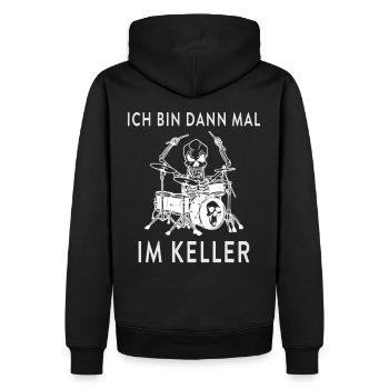 Ich bin dann mal im Keller Schlagzeug - Männer Premium Bio Hoodie - Schwarz - Hinten - Nico (187cm)