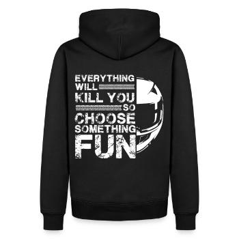 everything will kill - Motorrad / Motorcycle - Männer Premium Bio Hoodie - Schwarz - Hinten - Nico (187cm)