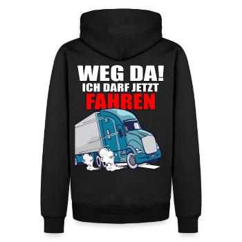 LKW Führerschein Bestanden Weg Da! Geschenk Fahran - Männer Premium Bio Hoodie - Schwarz - Hinten - Nico (187cm)