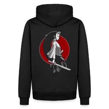 Samurai Girl Schwert Japan Kriegerin Geschenk - Männer Premium Bio Hoodie - Schwarz - Hinten - Nico (187cm)