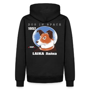 Outer space dog, LAIKA, 1957 space travel gift, Space - Men’s Premium Organic Hoodie - black - Back - Nico (187cm)