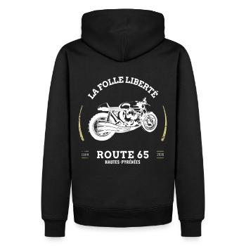 Vintage Route 65 - Men’s Premium Organic Hoodie - black - Back - Nico (187cm)