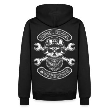 Rebel Totenkopf mit Helm Geschenk Biker Motorrad - Männer Premium Bio Hoodie - Schwarz - Hinten - Nico (187cm)