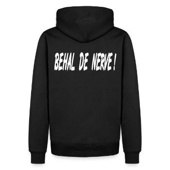Eifel, behal de nerve, Bleib ruhig ,Spruch Platt - Männer Premium Bio Hoodie - Schwarz - Hinten - Nico (187cm)