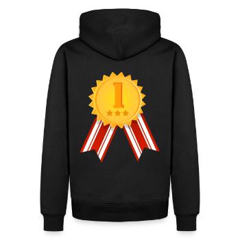 1. Platz - Sieger - Siegermedaille Größe anpassbar - Männer Premium Bio Hoodie - Schwarz - Hinten - Nico (187cm)