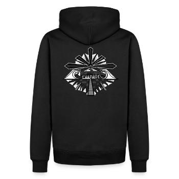 TRIBAL MEETING - Männer Premium Bio Hoodie - Schwarz - Hinten - Nico (187cm)