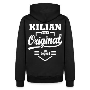 Prénom KILIAN cadeau personnalisé noel naissance - Sweat à capuche Premium bio Homme - noir - Dos - Nico (187cm)