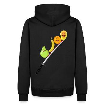 Obst Früchte Katana Vegan Gesund Vitamine - Männer Premium Bio Hoodie - Schwarz - Hinten - Nico (187cm)