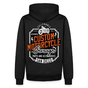 Custom Motorcycle Garage San Diego Biker Geschenk - Männer Premium Bio Hoodie - Schwarz - Hinten - Nico (187cm)