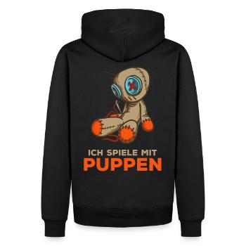 Ich spiele mit Puppen - Voodoo Puppe - Sarkasmus - Männer Premium Bio Hoodie - Schwarz - Hinten - Nico (187cm)