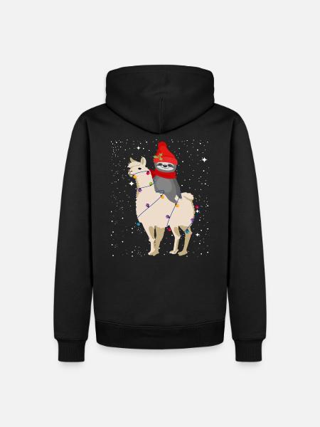 Christmas Llama Sloth, Sloth Funny Gift - Men’s Premium Organic Hoodie - black