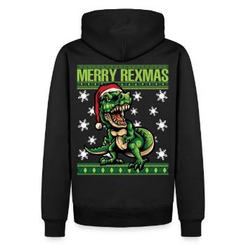 Merry Rexmas - Ugly Christmas Xmas T-Rex Design - Männer Premium Bio Hoodie - Schwarz - Hinten - Nico (187cm)