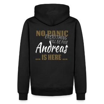 Andreas - Don't panic - drôle de cadeau en anglais - Sweat à capuche Premium bio Homme - noir - Dos - Nico (187cm)