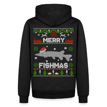 Zander Claus ® The Original - Merry Fishmas - Men’s Premium Organic Hoodie - black - Back - Nico (187cm)