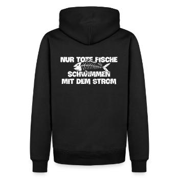 Mit dem Strom schwimmen sarkastischer Spruch - Männer Premium Bio Hoodie - Schwarz - Hinten - Nico (187cm)