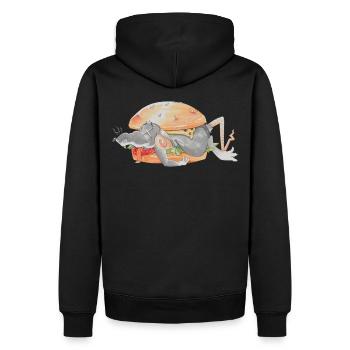Ratfoodz' I can haz Ratzburger (Backprint) @ Ratz - Männer Premium Bio Hoodie - Schwarz - Hinten - Nico (187cm)