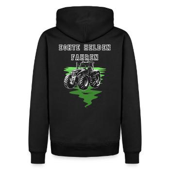 Echte Helden fahren Traktor, Trecker Landwirt HOF - Männer Premium Bio Hoodie - Schwarz - Hinten - Nico (187cm)