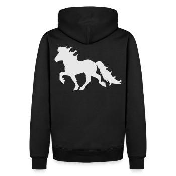 Edles Islandpferd im Tölt - Männer Premium Bio Hoodie - Schwarz - Hinten - Nico (187cm)