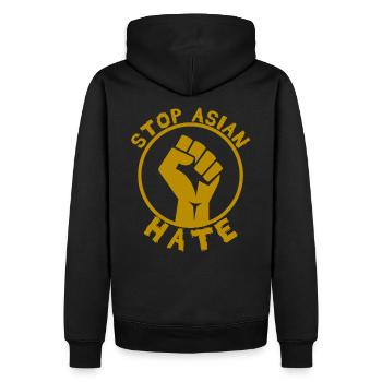 Stoppt den asiatischen Hass - Männer Premium Bio Hoodie - Schwarz - Hinten - Nico (187cm)