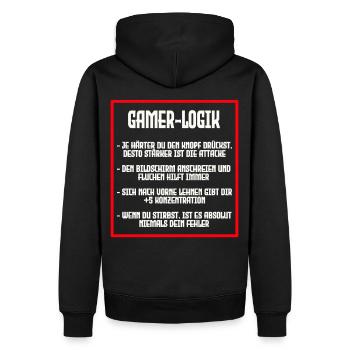 GAMER LOGIC - Men’s Premium Organic Hoodie - black - Back - Nico (187cm)