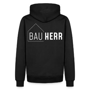 Bauherr mit Haus ohne Jahreszahl /hell - Männer Premium Bio Hoodie - Schwarz - Hinten - Nico (187cm)