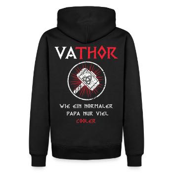 Fathor Vathor Vater Thor Hammer Vatertag Geschenk - Männer Premium Bio Hoodie - Schwarz - Hinten - Nico (187cm)