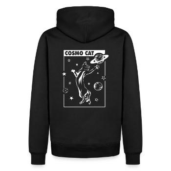 Cosmo Cat Katze spielt mit Saturn Geschenk - Männer Premium Bio Hoodie - Schwarz - Hinten - Nico (187cm)