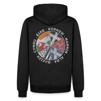 Vintage Celtic Flags IOM - Men’s Premium Organic Hoodie - black - Back - Nico (187cm)