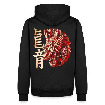 Drache Japanisch Chinesisch Schriftzeichen - Männer Premium Bio Hoodie - Schwarz - Hinten - Nico (187cm)