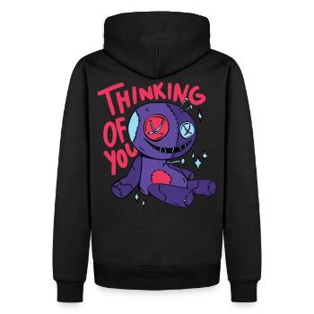 Halloween poupée vaudou avec la phrase Thinking of You - Sweat à capuche Premium bio Homme - noir - Dos - Nico (187cm)