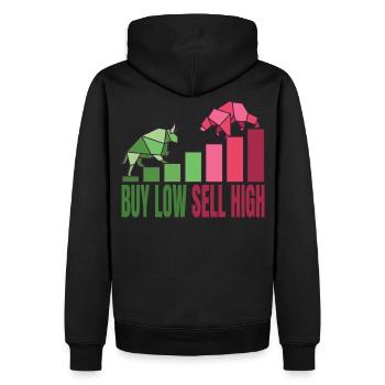 Buy Low Sell High Börse Aktien Geld Geschenkidee - Männer Premium Bio Hoodie - Schwarz - Hinten - Nico (187cm)