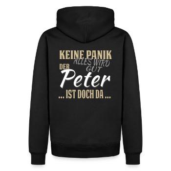 Peter - Keine Panik - lustiges Geschenk - Männer Premium Bio Hoodie - Schwarz - Hinten - Nico (187cm)