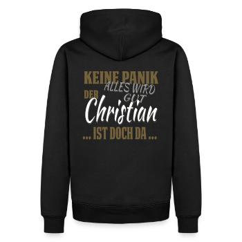 Christian - Pas de panique - drôle de cadeau - Sweat à capuche Premium bio Homme - noir - Dos - Nico (187cm)