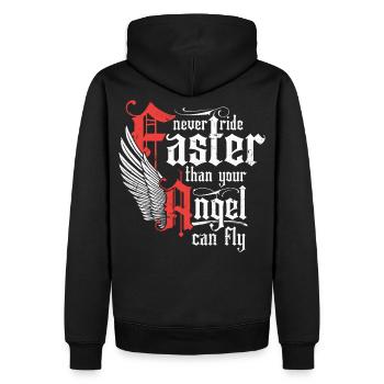 Never Ride Faster - Men’s Premium Organic Hoodie - black - Back - Nico (187cm)