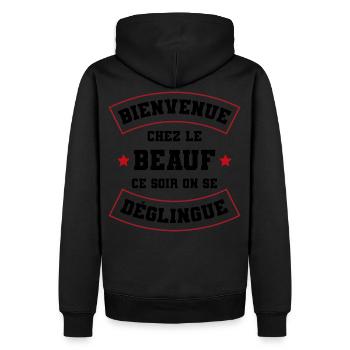 beauf déglingue | bienvenue chez le beauf - Sweat à capuche Premium bio Homme - noir - Dos - Nico (187cm)
