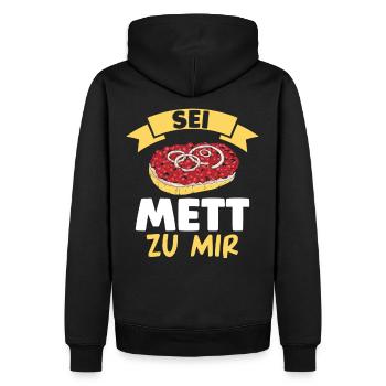 Metzger Mett Mettbrötchen - Männer Premium Bio Hoodie - Schwarz - Hinten - Nico (187cm)