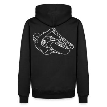 Rennmotorrad in Schräglage - von hinten, hell - Männer Premium Bio Hoodie - Schwarz - Hinten - Nico (187cm)