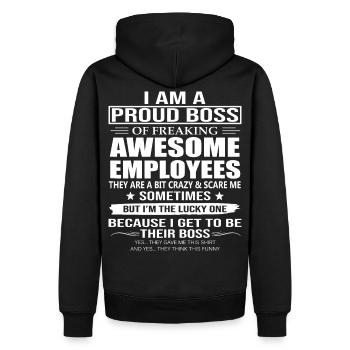 Ich bin stolz auf verdammt tolle Mitarbeiter - Männer Premium Bio Hoodie - Schwarz - Hinten - Nico (187cm)