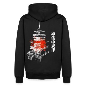 Pagode Zen en rouge abstrait - Sweat à capuche Premium bio Homme - noir - Dos - Nico (187cm)