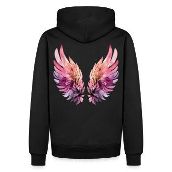 Ailes aquarelle rose et violette - Sweat à capuche Premium bio Homme - noir - Dos - Nico (187cm)