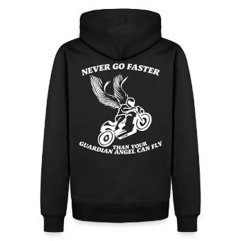 N’allez jamais plus vite que votre ange gardien ne peut voler - Sweat à capuche Premium bio Homme - noir - Dos - Nico (187cm)