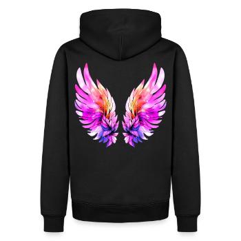 Leuchtend rosa Engelsflügel - Männer Premium Bio Hoodie - Schwarz - Hinten - Nico (187cm)