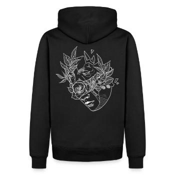 Blumenmaske 2 - Männer Premium Bio Hoodie - Schwarz - Hinten - Nico (187cm)