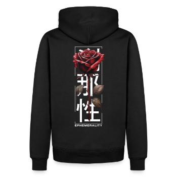 Ephemerality Rose Japanische Schrift Soft Grunge - Männer Premium Bio Hoodie - Schwarz - Hinten - Nico (187cm)