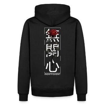 Indifferent Rose Japanische Schrift Edgy Aesthetic - Männer Premium Bio Hoodie - Schwarz - Hinten - Nico (187cm)