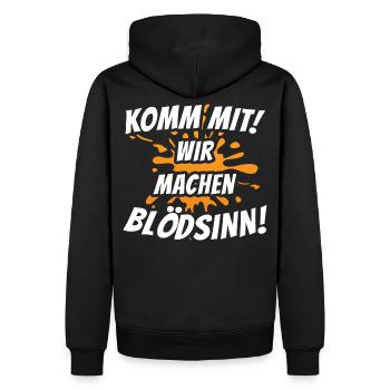 Komm mit! Wir machen Blödsinn! - Männer Premium Bio Hoodie - Schwarz - Hinten - Nico (187cm)